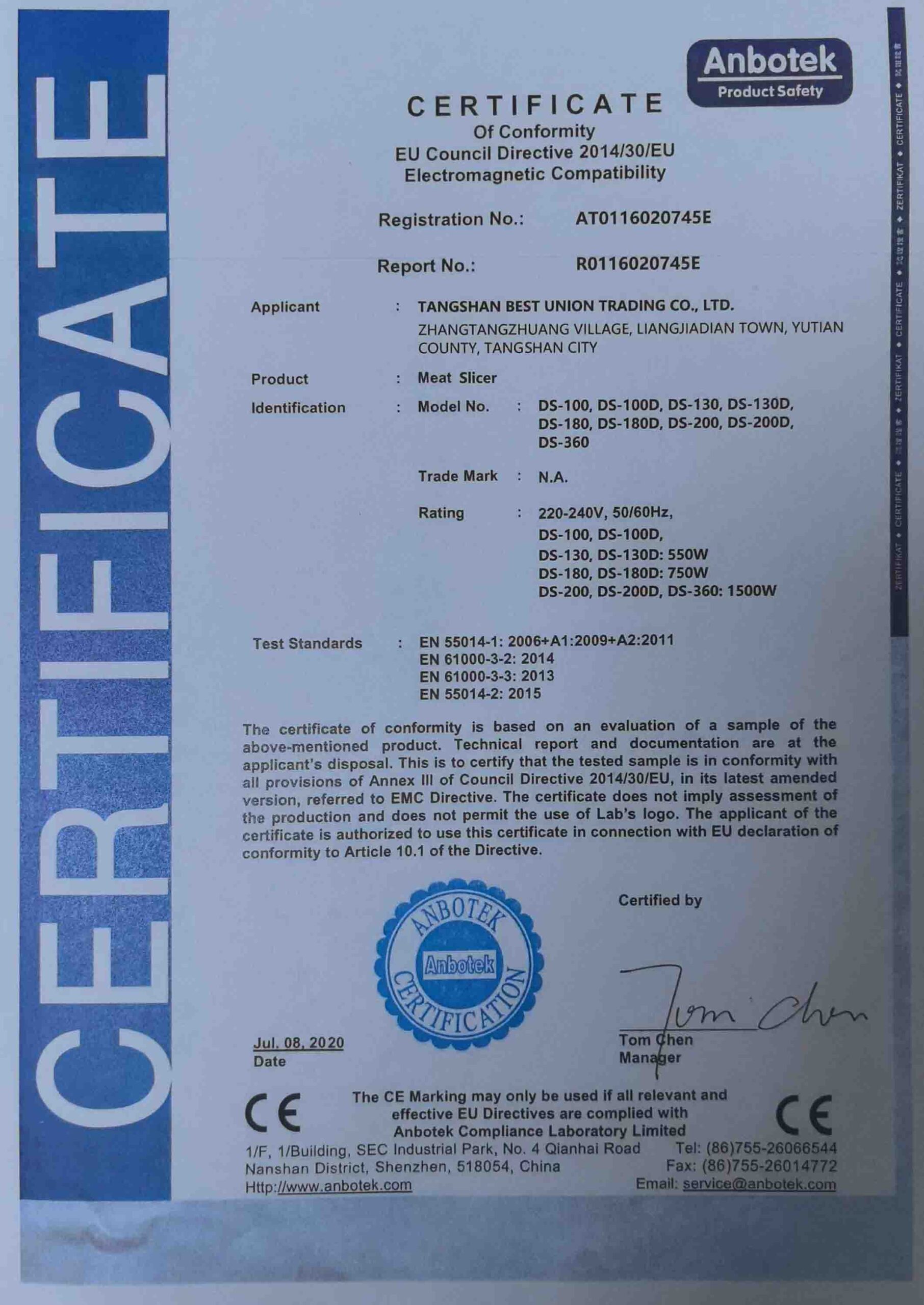 CE CERTIFICATE EMC